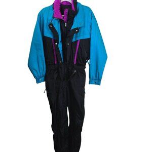 Solar Edge Vintage 90s Rare One Piece Black Multi Ski Suit Jumpsuit Size L